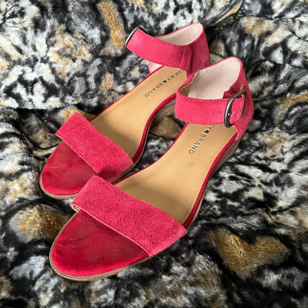 Lucky Brand Red Suede Renzee Wedge Size 7.5
